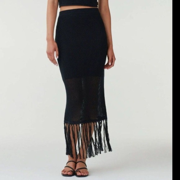 Vetta Knit Fringe Maxi Skirt Getaway Collection XS NWT Black - Picture 1 of 11